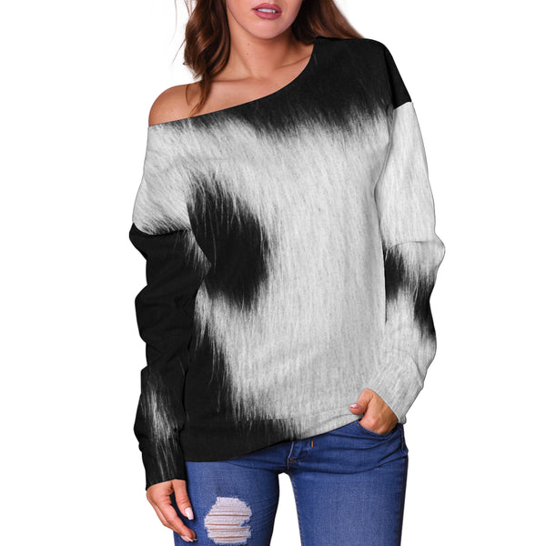 Women Teen Off Shoulder Sweater Animal Skin Texture 1-05