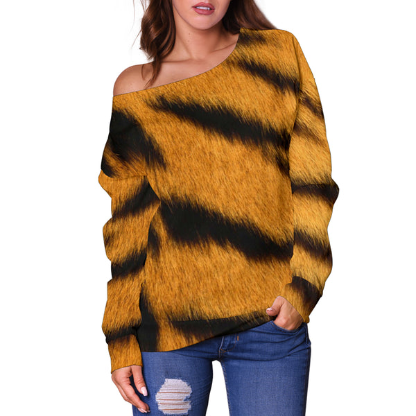 Women Teen Off Shoulder Sweater Animal Skin Texture 1-10