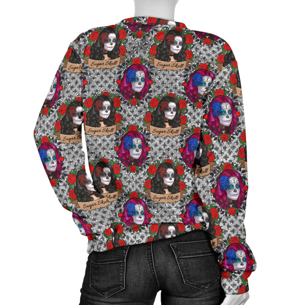 Custom Made Printed Designs Women's (W2) Sweater Sugar Skull