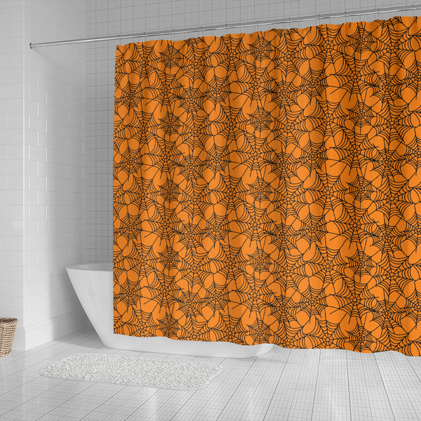 Orange Spider Web Halloween Shower Curtain - STUDIO 11 COUTURE