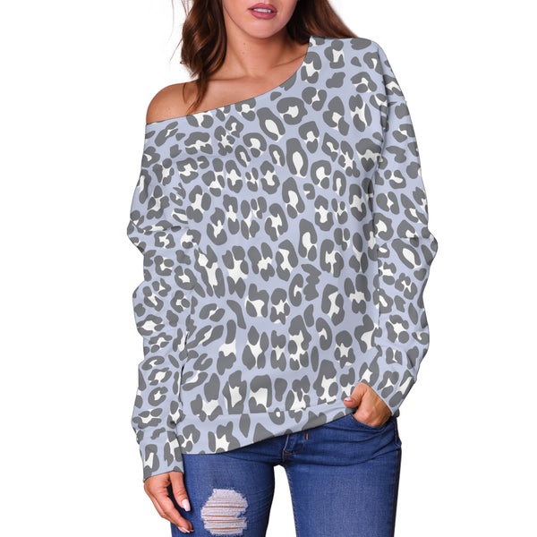 Women Teen Off Shoulder Sweater Leopard Print Digital Paper 03