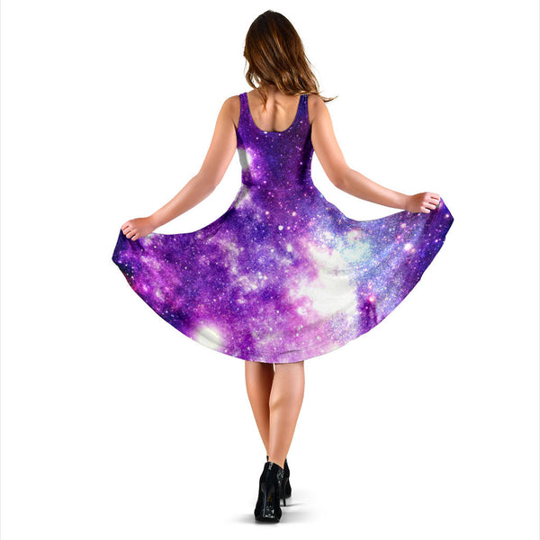 Women's Dress, No Sleeves, Custom Dress, Midi Dress, Galaxy 1-03