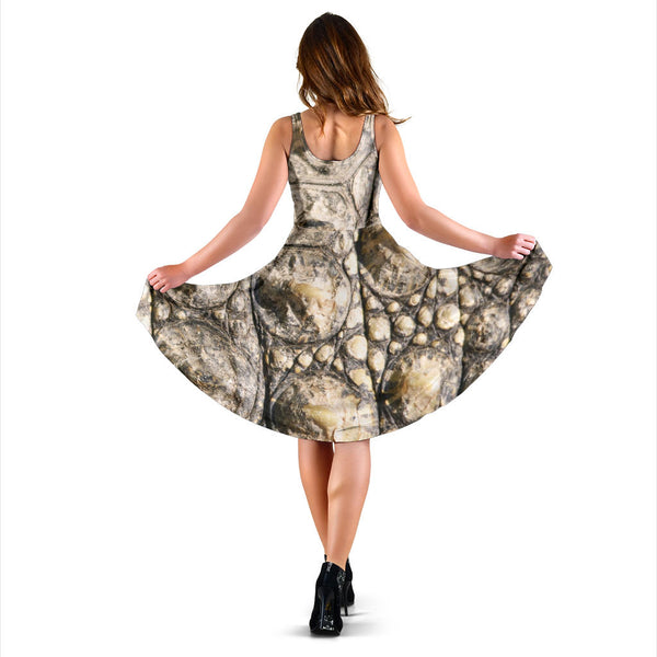 Women's Dress, No Sleeves, Custom Dress, Midi Dress, Animal Skin Texture 1-02