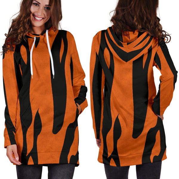 Studio11Couture Women Hoodie Dress Hooded Tunic Tiger Skin Athleisure Sweatshirt