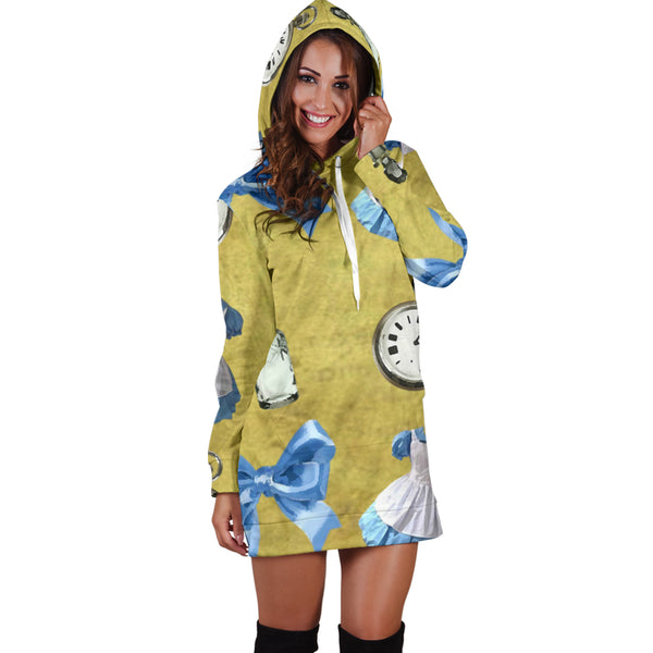 Studio11Couture Women Hoodie Dress Hooded Tunic Drink Me Alice In Wonderland Athleisure Sweatshirt