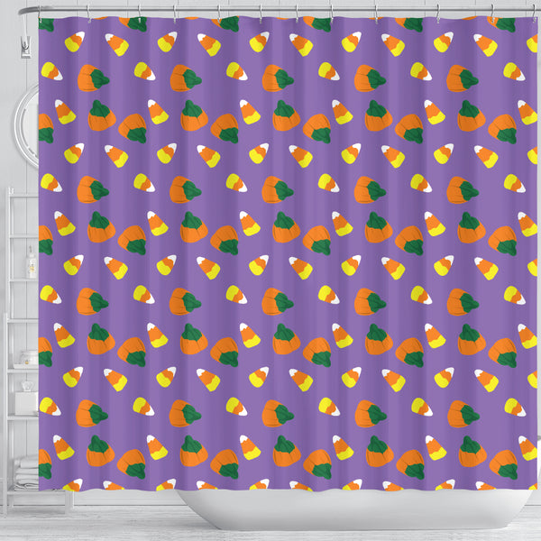 Purple Candy Corn Halloween Shower Curtain - STUDIO 11 COUTURE