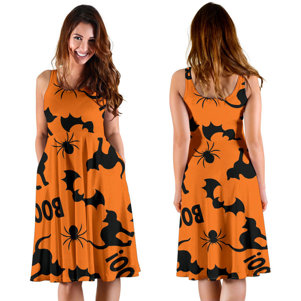 Women's Dress, No Sleeves, Custom Dress, Midi Dress, Trick Or Treat 06