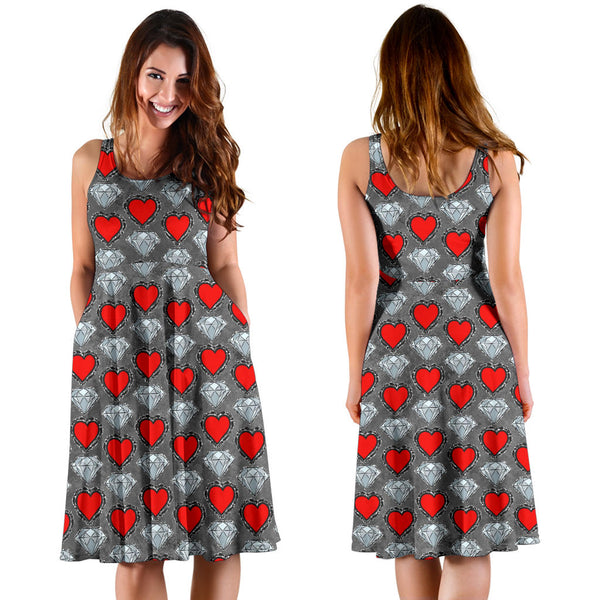 Women's Dress, No Sleeves, Custom Dress, Midi Dress, Sugar Skull 02