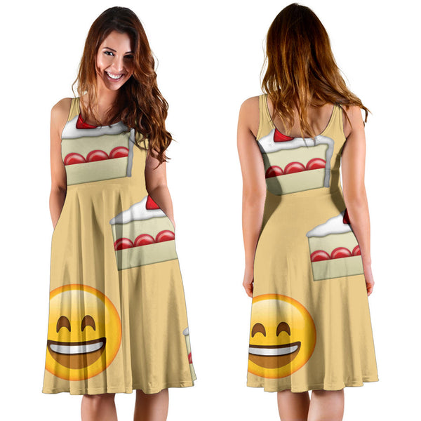 Women's Dress, No Sleeves, Custom Dress, Midi Dress, Emojis 1-07