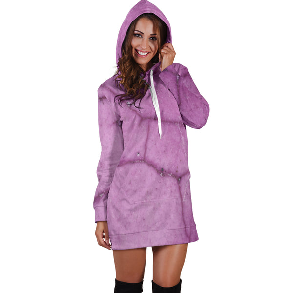 Studio11Couture Women Hoodie Dress Hooded Tunic Dirty Purple Marble Tile Athleisure Sweatshirt