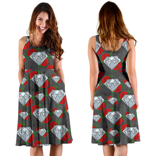 Women's Dress, No Sleeves, Custom Dress, Midi Dress, Sugar Skull 09