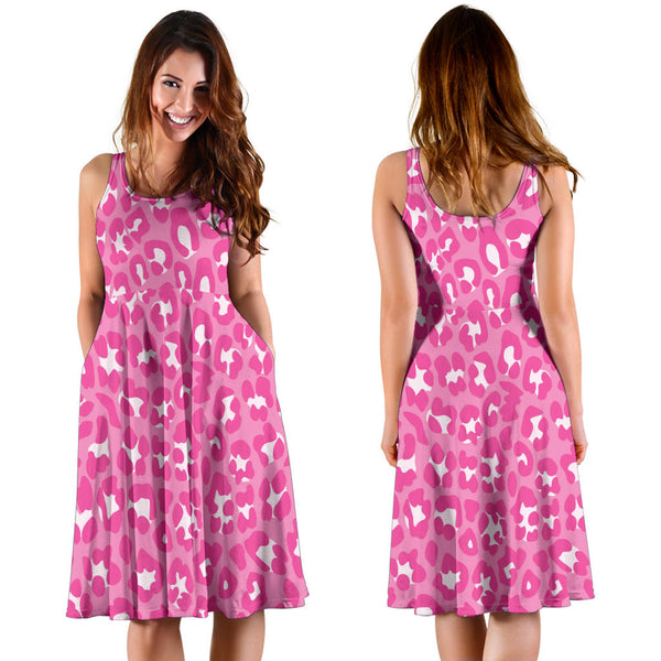 Women's Dress, No Sleeves, Custom Dress, Midi Dress, Leopard Print 06