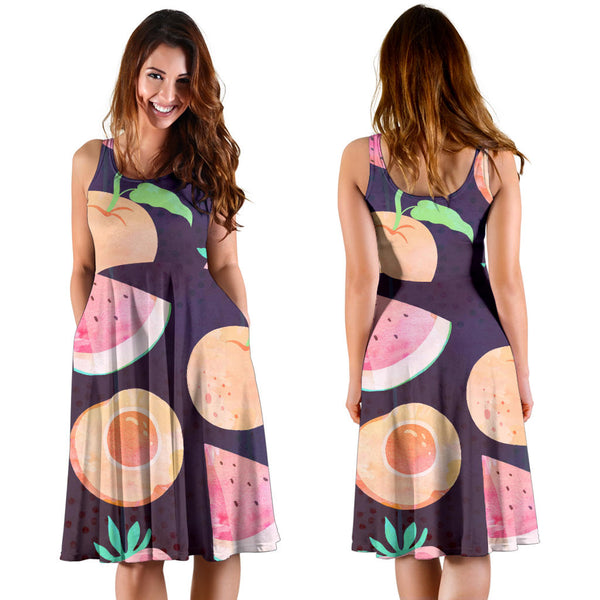 Women's Dress, No Sleeves, Custom Dress, Midi Dress, Fruits 10