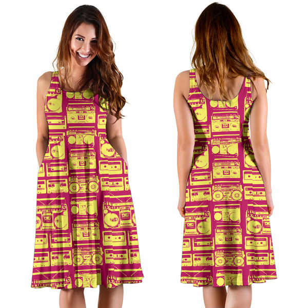 Women's Dress, No Sleeves, Custom Dress, Midi Dress, 80s Boombox 09