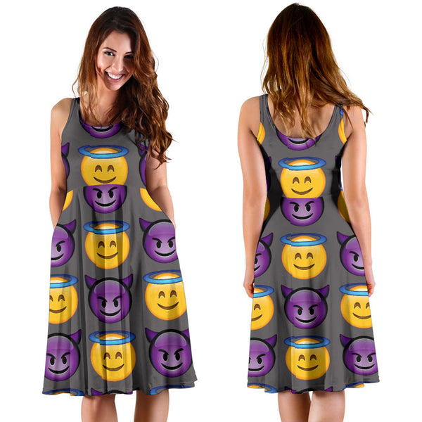 Women's Dress, No Sleeves, Custom Dress, Midi Dress, Emojis 1-03
