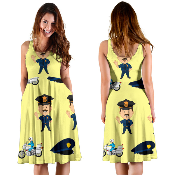 Women's Dress, No Sleeves, Custom Dress, Midi Dress, Police 08
