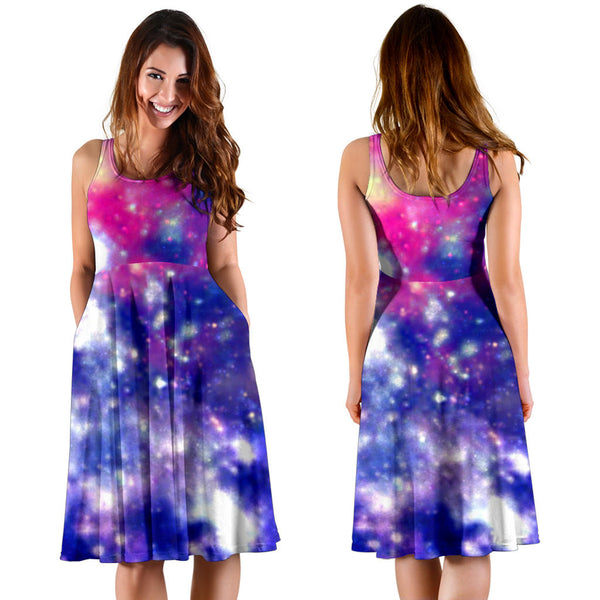 Women's Dress, No Sleeves, Custom Dress, Midi Dress, Galaxy 1-01
