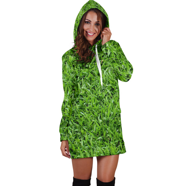 Studio11Couture Women Hoodie Dress Hooded Tunic Grass Nature Athleisure Sweatshirt