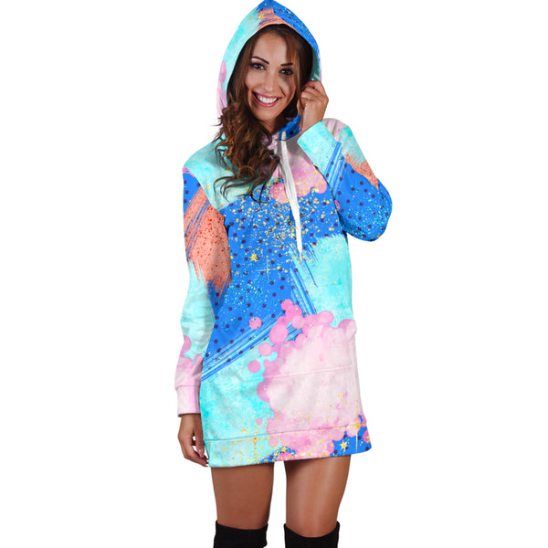 Studio11Couture Women Hoodie Dress Hooded Tunic 80s Shades Fashion Girl Athleisure Sweatshirt