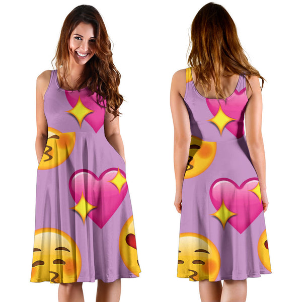 Women's Dress, No Sleeves, Custom Dress, Midi Dress, Emojis 1-04