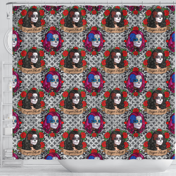 Sugar Skull Gothic Halloween Shower Curtain - STUDIO 11 COUTURE