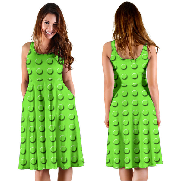 Women's Dress, No Sleeves, Custom Dress, Midi Dress, Lego Building Blocks Pastel 03