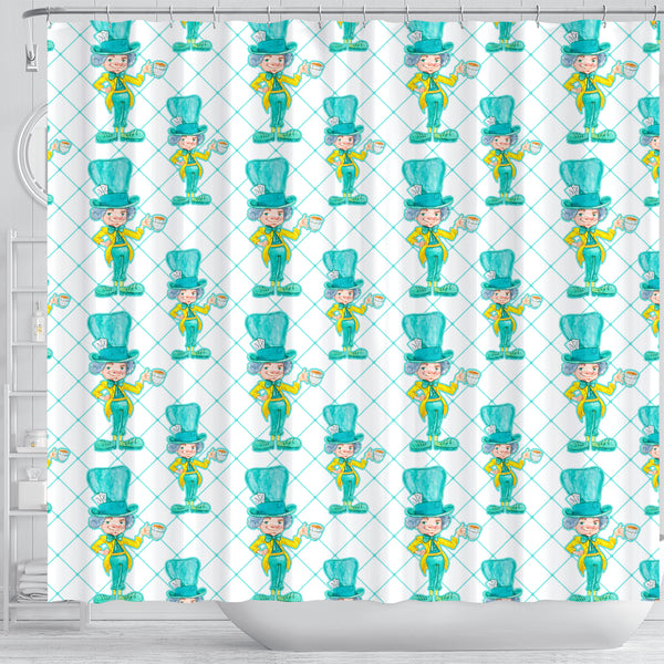 Green Mad Hatter Alice In Wonderland Shower Curtain - STUDIO 11 COUTURE