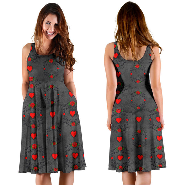 Women's Dress, No Sleeves, Custom Dress, Midi Dress, Sugar Skull 05