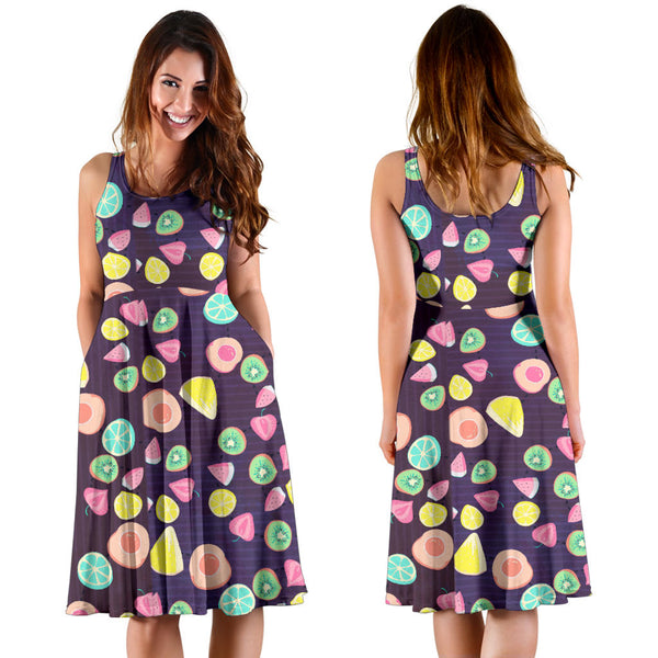 Women's Dress, No Sleeves, Custom Dress, Midi Dress, Fruits 08