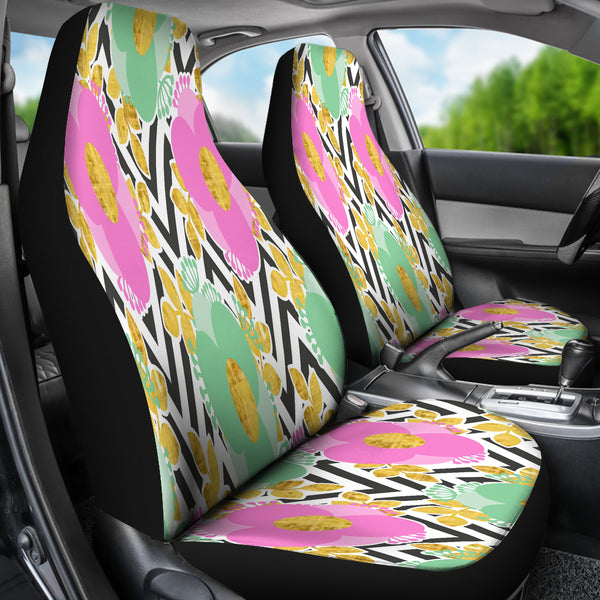 Black and White Zigzag Floral Spring Car Seat Covers