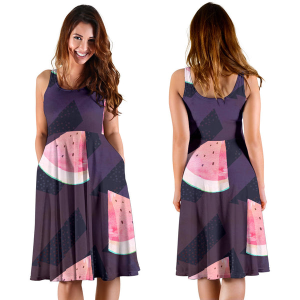 Women's Dress, No Sleeves, Custom Dress, Midi Dress, Fruits 13