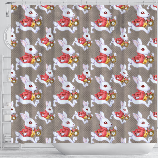 Hurry Up White Rabbit Alice In Wonderland Shower Curtain - STUDIO 11 COUTURE
