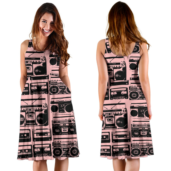 Women's Dress, No Sleeves, Custom Dress, Midi Dress, 80s Boombox 06