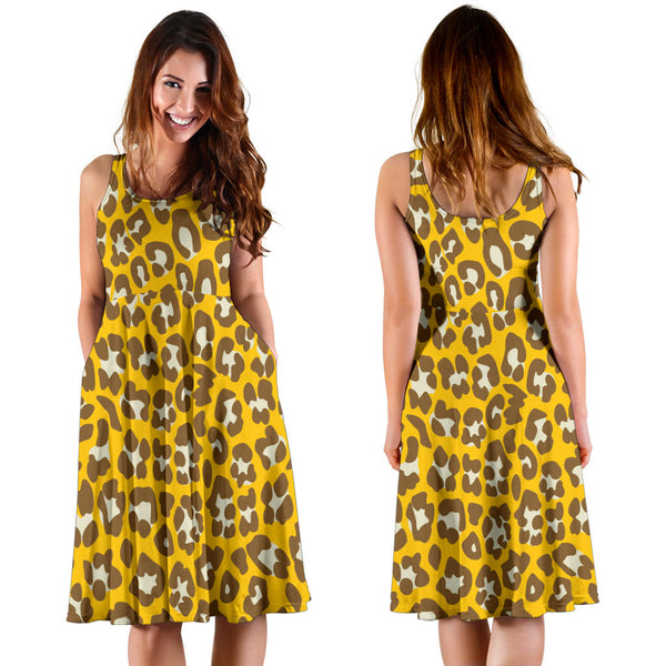 Women's Dress, No Sleeves, Custom Dress, Midi Dress, Leopard Print 14