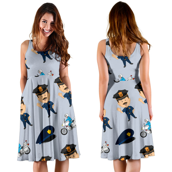 Women's Dress, No Sleeves, Custom Dress, Midi Dress, Police 05