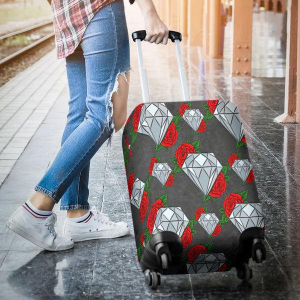 Diamond and Red Rose Luggage Cover