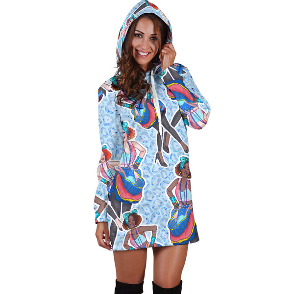 Studio11Couture Women Hoodie Dress Hooded Tunic 80s Trendy Fashion Girl Athleisure Sweatshirt