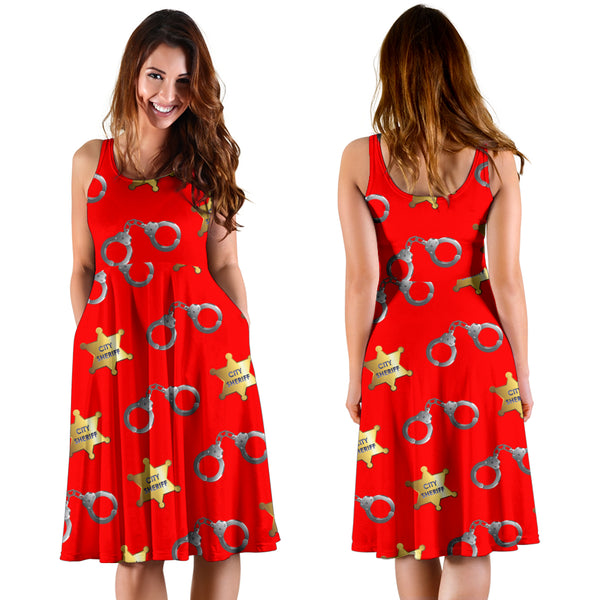 Women's Dress, No Sleeves, Custom Dress, Midi Dress, Police 11