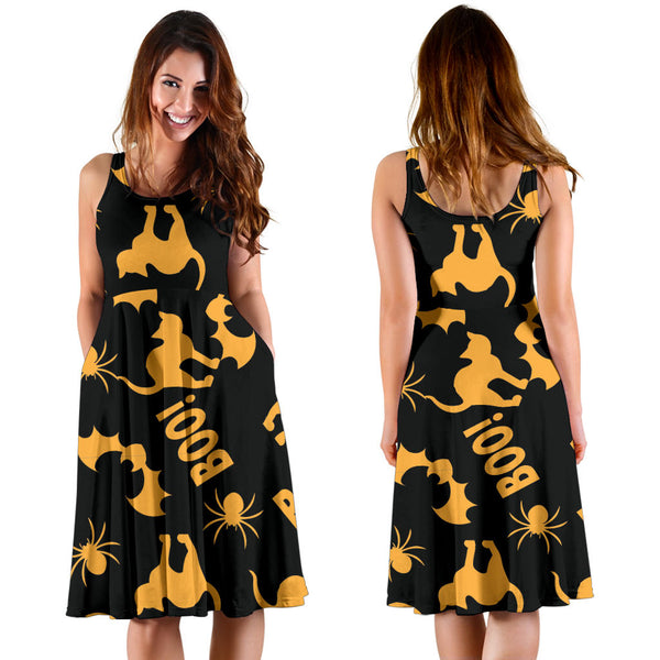 Women's Dress, No Sleeves, Custom Dress, Midi Dress, Trick Or Treat 01