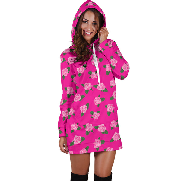 Studio11Couture Women Hoodie Dress Hooded Tunic Magenta Rose Athleisure Sweatshirt