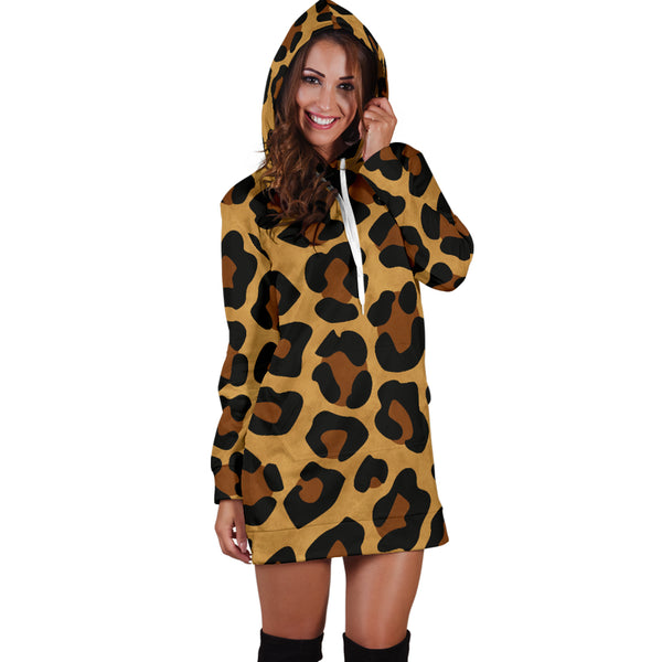 Studio11Couture Women Hoodie Dress Hooded Tunic Leopard Skin Athleisure Sweatshirt