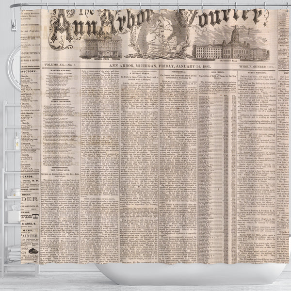 Old Newspaper Ann Arbor Shower Curtain - STUDIO 11 COUTURE
