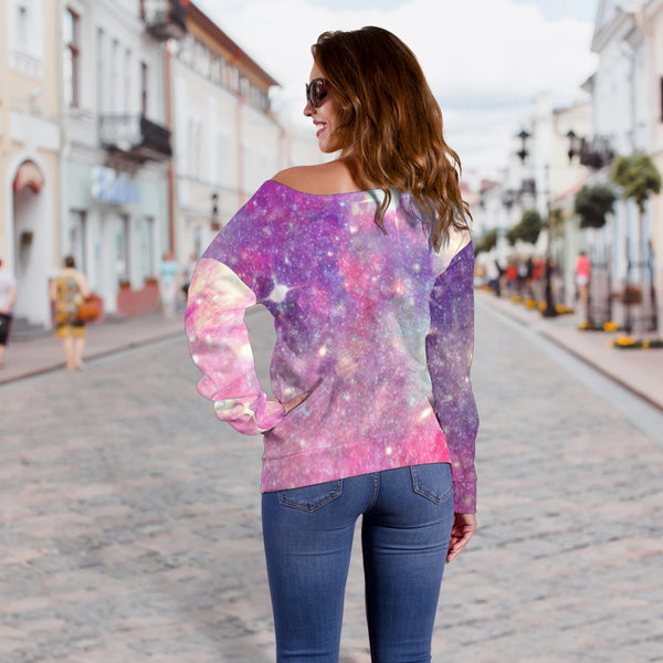 Women Teen Off Shoulder Sweater Pastel Galaxy 4