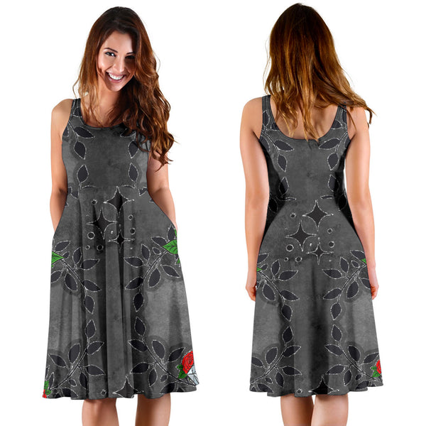 Women's Dress, No Sleeves, Custom Dress, Midi Dress, Sugar Skull 14