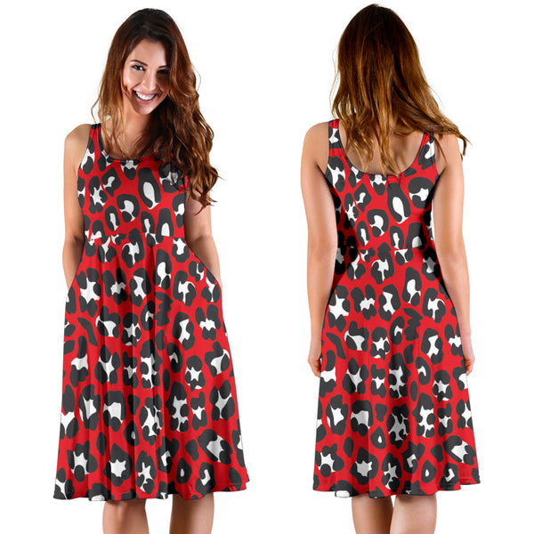 Women's Dress, No Sleeves, Custom Dress, Midi Dress, Leopard Print 09