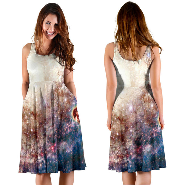 Women's Dress, No Sleeves, Custom Dress, Midi Dress, Galaxy 1-08