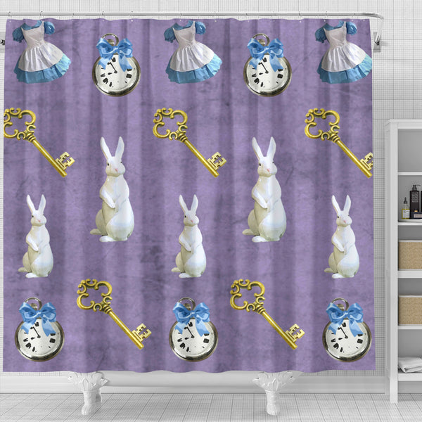 Keys And White Rabbit Alice In Wonderland Shower Curtain