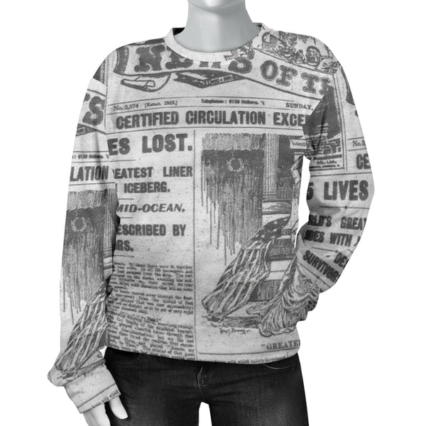 Custom Made Printed Designs Women's (N2) Sweater Newspaper