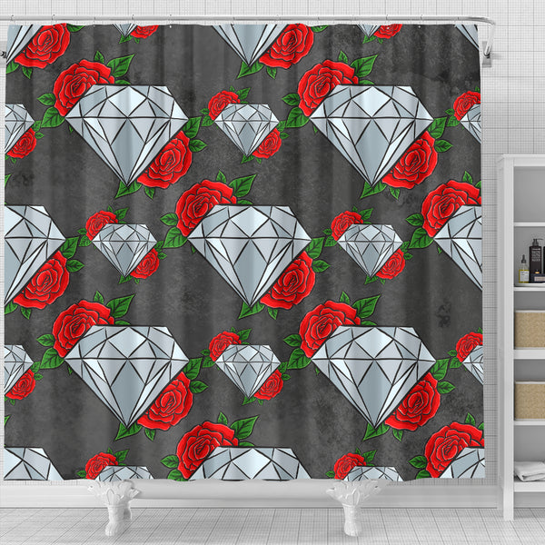 Diamond and Red Rose Shower Curtain