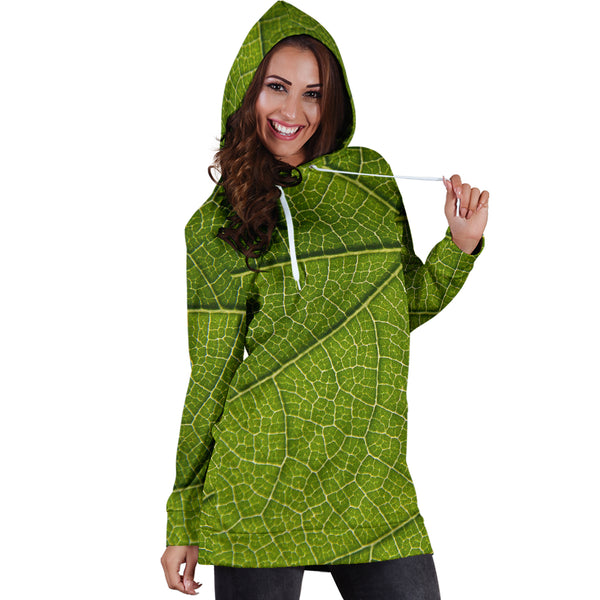Studio11Couture Women Hoodie Dress Hooded Tunic Leaf Nature Athleisure Sweatshirt